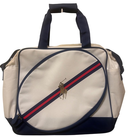 Ralph Lauren Handbags - Ralph Lauren Polo Player Diaper Bag Tote White Navy Red Striped Logo